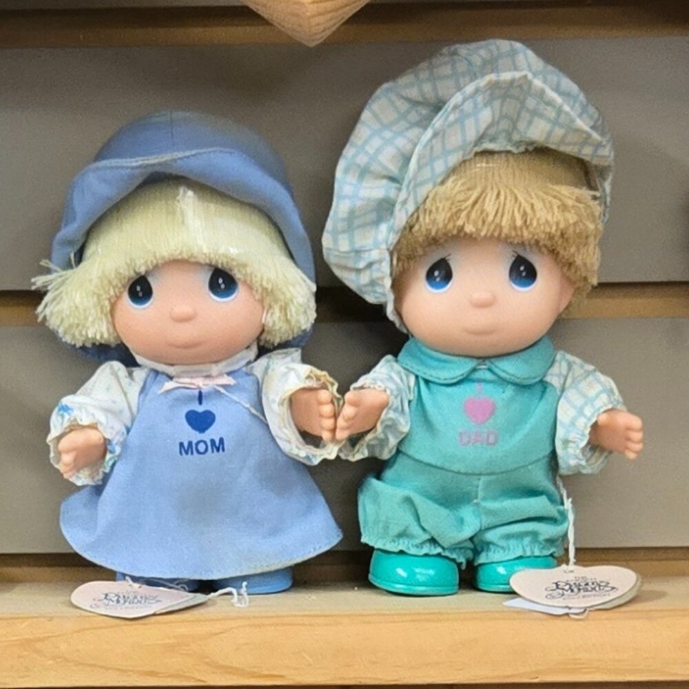 trio vintage collectible PRECIOUS MOMENTS DOLLS porcelain & plastic